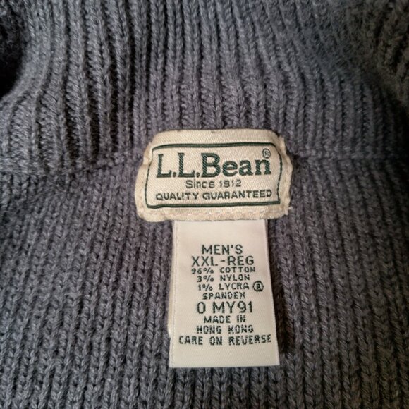 LL Bean Cardigan Sweater Men XXL Reg Gray Full Zip Up Mock Neck Classic Cotton - Picture 5 of 16